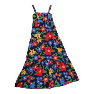 Skies Are Blue Navy Floral Maxi Dress Small Boho Cottagecore Summer Tiered